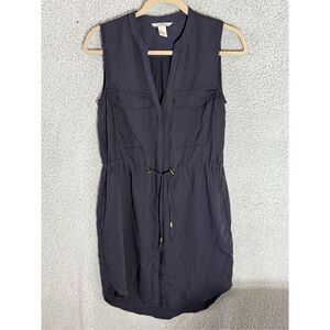 H&M navy blue women’s button down shirt dress size 6